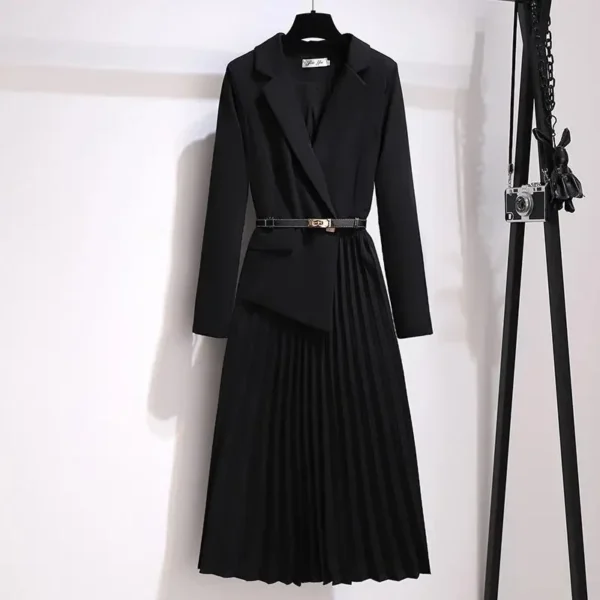 Spring Autumn Women's Dresses 2024 New Fashion Suit Collar Stitching Fake Two-Piece Elegant Lady Office Long Dress Vestidos - Image 2